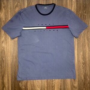 Tommy Hilfiger Mens Blue T Shirt XXL Graphic Logo Short Sleeve Casual